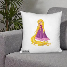 Perna Personalizata Rapunzel Par Lung Floral, 40x40 cm, Alb Pufos, Husa Detasabila, Perna Inclusa, BEKZ®