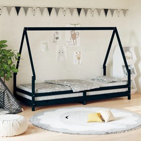 834485 vidaXL Cadru pat pentru copii, negru, 90x200 cm, lemn masiv de pin