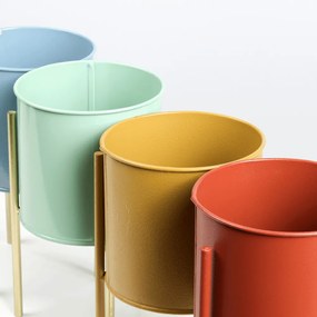 Set 2 ghivece metalice, albastru/neo mentă/auriu, ROZEL SET