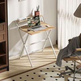 HOMCOM Birou pliabil 65,5 x 45 cm cu etajeră de depozitare pentru dormitor, spații mici, lemn natural | Aosom Romania