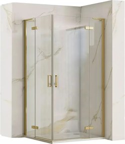 Cabina de dus patrata Rea Hugo cu 2 usi batante 90x90 cm auriu periat
