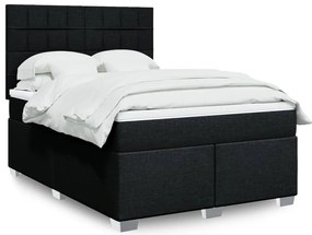 vidaXL Pat box spring cu saltea, negru, 140x190 cm, textil