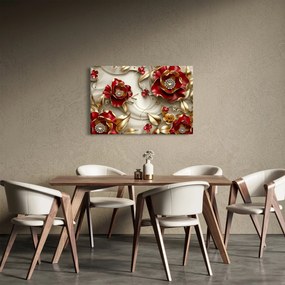 Tablou - Flori 3D Roșu-Auriu (90x60 cm)