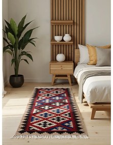 Covor tip traversă roșu reversibil, țesut manual din lână 60x190 cm Kamal Rami – Nouristan