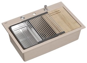 Statie de lucru incastrata Quadron Unique Marc 110 bej - inox 1 cuva 75x49 cm