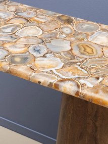 Consolă din lemn de mango, cu blat din mozaic de marmură, bej, 134.5×39.5×76 cm, „Gemma"