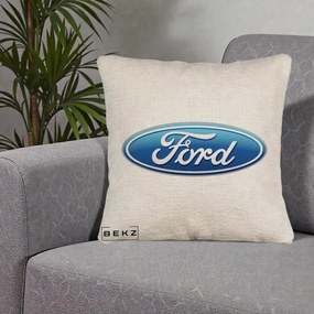 Perna Personalizata cu emblema Ford, 40x40 cm, Bej Canapea, Husa Detasabila, Perna Inclusa, BEKZ®
