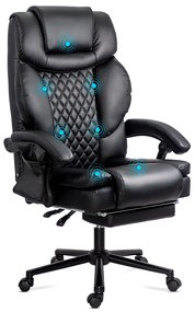 Scaun de birou cu masaj din piele ecologică cu suport pentru picioare OFF 935 negru