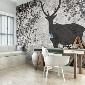Fototapet - Umbra cerbului pe perete gri (254x184 cm)