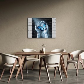 Tablou cu flutere albastru pe perete (70x50 cm)