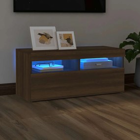 vidaXL Comodă TV cu lumini LED, stejar maro, 90x35x40 cm