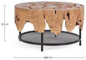 Masuta de cafea neagra din Lemn de Teak si metal, ∅ 80 cm, Grenada Bizzotto