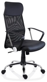 Scaun ergonomic ARES, cu brate, suport lombar fix, rotativ, ajustabil, piele ecologica, negru, 49x58x111 121 cm
