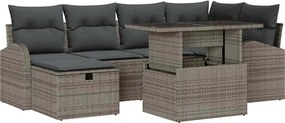 vidaXL Set de canapele pentru grădină cu pernă 7 pcs Gri Rattan poli