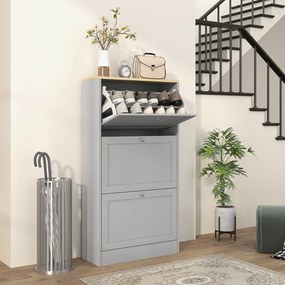 HOMCOM Dulap pentru pantofi 18 perechi, dulap cu 3 sertare abatabile, polițe reglabile, 60x23,5x115cm, gri | Aosom Romania