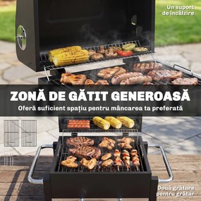 Outsunny Grătar Pe Cărbuni cu Orificii de Ventilație, Sertar pentru Cenușă, Grătar Portabil cu Termometru, Grătare, Capac, Mâner din Oțel Inoxidabil, BBQ pe Cărbuni pentru Grădină Camping, Negru | Aosom Romania