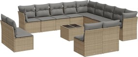 vidaXL Set canapele de grădină, 14 piese, cu perne, bej, poliratan