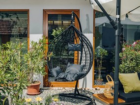 Scaun suspendat gri KOKON cu suport, perna gri