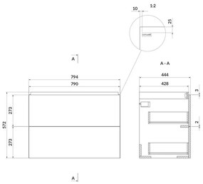 Mobilier suspendat, Cersanit, Larga, dreptunghiular, 80 cm, alb