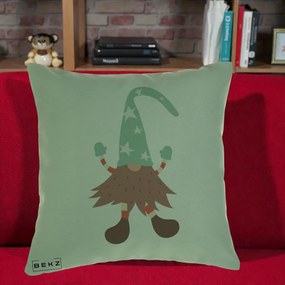 Perna Decorativa Pitic Gnom Nordic cu Cadou Menta, 40x40 cm, Verde, Husa Detasabila, Perna Inclusa, BEKZ®