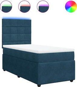 vidaXL Pat box spring cu saltea, albastru, 90x200 cm, catifea