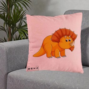 Perna Decorativa Triceratops Portocaliu, 40x40 cm, Roz, Husa Detasabila, Perna Inclusa, BEKZ®