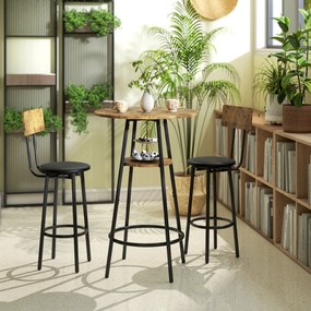 HOMCOM Set de 3 piese pentru masă de bar cu 2 taburete tapițate, tapițerie din piele ecologică, spătar, cadru metalic, maro | Aosom Romania
