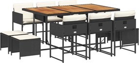 vidaXL Set mobilier de exterior cu perne, 11 piese, negru, poliratan