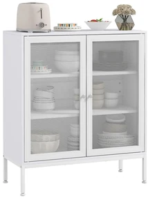 HOMCOM Bufet mobilier de bucătărie la 3 niveluri cu 2 uși perforate cu raft reglabil 80 x 37 x 92 cm alb | Aosom Romania