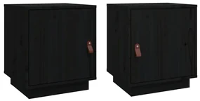 818284 vidaXL Noptiere, 2 buc., negru, 40x34x45 cm, lemn masiv de pin