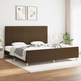 Cadru de pat cu tablie, maro inchis, 200x200 cm, textil Maro inchis, 200 x 200 cm, Benzi verticale