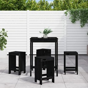 3157743 vidaXL Set mobilier bar de grădină, 5 piese, negru, lemn masiv de pin