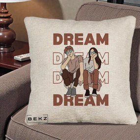 Perna Decorativa Dream Couple Aesthetic, 40x40 cm, Bej Canapea, Husa Detasabila, Perna Inclusa, BEKZ®