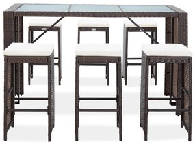 49559 vidaXL Set mobilier bar de grădină cu perne, 7 piese, maro, poliratan