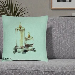 Perna Decorativa Lumanari Acuarela Iarna, 40x40 cm, Verde Menta, Husa Detasabila, Perna Inclusa, BEKZ®