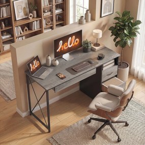 HOMCOM Birou de calculator, 120×50cm, birou cu depozitare, blat pentru tastatură, compartiment deschis și 2 sertare, gri | Aosom Romania