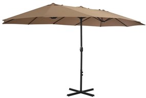 Umbrelă soare exterior cu stâlp aluminiu gri taupe 460x270 cm