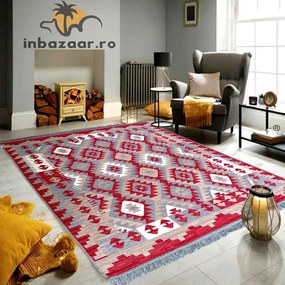 Covor rustic traditional, 2 fete, diverse marimi, Gri