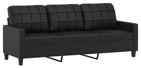 359122 vidaXL Canapea cu 3 locuri, negru, 180 cm, piele ecologică