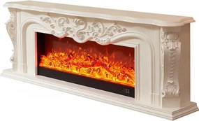 Șemineu electric cu efect LED realist cu 12 culori, Comodă TV, design clasic elegant, control vocal și telecomandă, fără încălzire, 200 cm, Alb