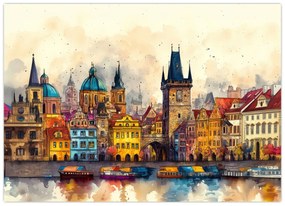 Tablou pe sticlă - Toamna în orașul pictat (70x50 cm)