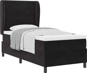 vidaXL Pat cu arcuri cu saltea cu headboard Negru 200 x 90 cm Catifea