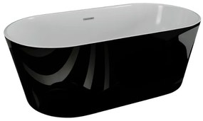 Cada de baie ovala freestanding Spatio Zoe, acril, negru lucios, 160 x 80 cm