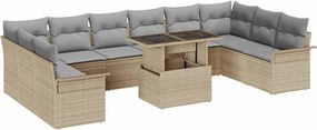 vidaXL Set de canapele pentru grădină cu pernă 11 pcs Bej Rattan poli