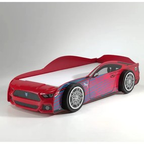 Pat Mașină PANTHER POWER pentru Copii, 90x200 cm, Roșu cu Albastru (MDF) – Auto – Vipack