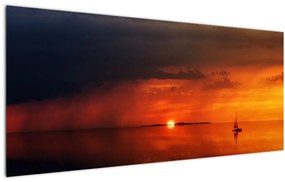 Tablou apusului de soare cu barca (120x50 cm), în 40 de alte dimensiuni noi