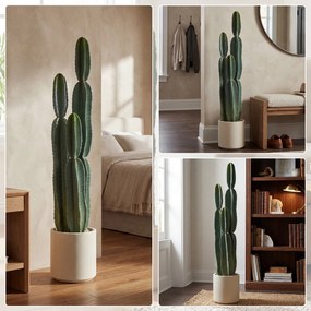 HOMCOM Plantă artificială cactus cu 3 tulpini din EVA, cu ghiveci din PP, decor pentru living, 25 x 25 x 111 cm, verde | Aosom Romania