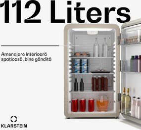 Klarstein Audrey Evo frigider, 112 l, design retro, silențios, compact, disponibil în 3 culori.