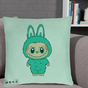 Perna Personalizata Labubu Turcoaz, 40x40 cm, Verde Menta, Husa Detasabila, Perna Inclusa, BEKZ®