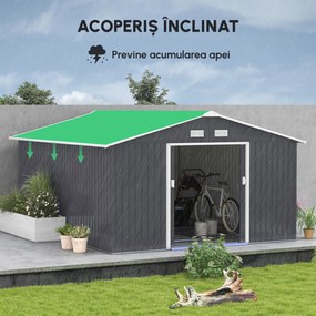 Outsunny magazie unelte, sopron din otel galvanizat, casuta de gradina pentru unelte de gradina 3.4x3.86x2m | AOSOM RO